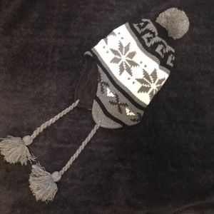 Snowflake Button-Top Braided Beanie